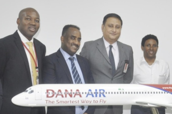 Partnership Deal Sealed - Accountable Manager, Dana Air Obi Mbanuzuo, Director of Finance Asky Airline, Yemane Fitwi, AGM Commercial Dana Air, Sandip Chowdhury, and CEO of Asky Airline, Ahadu Simachew during the signing of a strategic aircraft partnership and interline between Dana Air and Asky recently in Lagos
